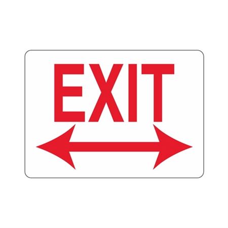 EXIT With Double Arrow (Red Text on White) Sign
